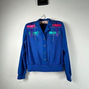 Vintage Philippe Marques Womens Sweater 10 Blue Knit Cozy Colorblock Button Down